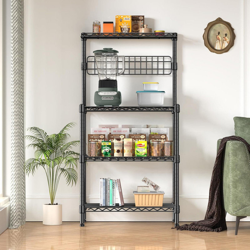 Bakers Rack with Storage 4 Tier Kitchen Shelf Cart Microwave Stand with Wheels 30 x 14 x 59 Inches 17 Stories Color Matte Black